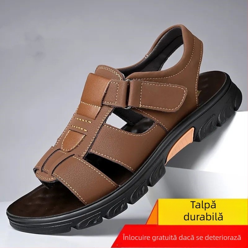 Sandale pentru bărbați - deget deschis, închidere cu cataramă, partea superioară din microfibră, căptușeală din piele artificială, talpă din poliuretan