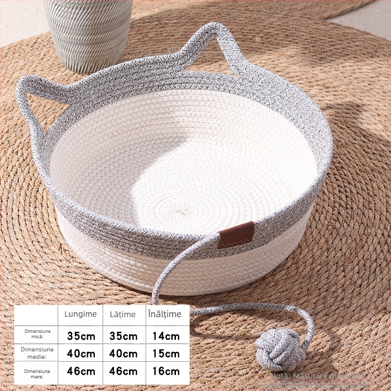 Pat pentru pisici cu peșteră și plăcuță de zgâriere – țesătură manuală, totul într-un singur pat