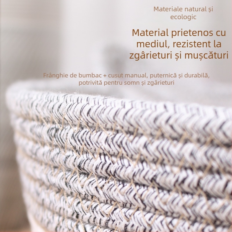 Pat pentru pisici cu peșteră și plăcuță de zgâriere – țesătură manuală, totul într-un singur pat