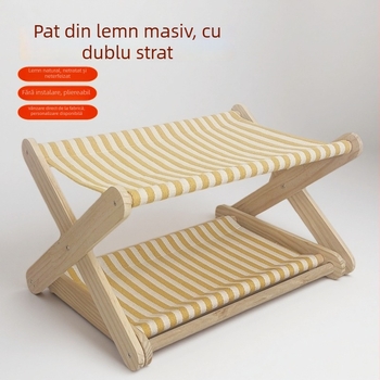 Cadru pentru pisici cu pat încorporat, lemn, universal pentru toate anotimpurile, două niveluri, cu plăci de zgâriere (Material: lemn; Utilizare: interior/exterior)