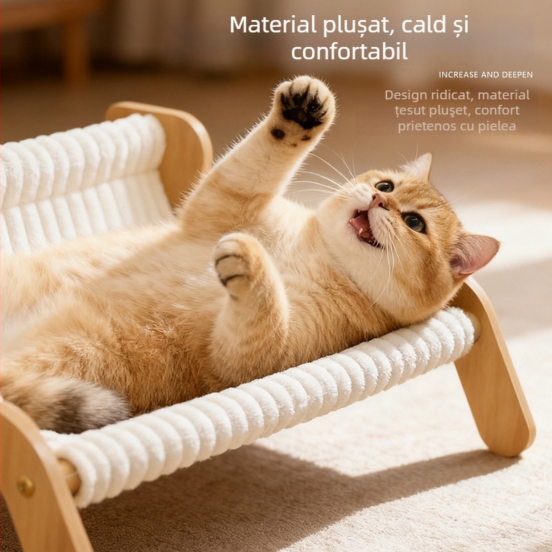 Cadru pentru pisici cu pat încorporat, lemn, universal pentru toate anotimpurile, două niveluri, cu plăci de zgâriere (Material: lemn; Utilizare: interior/exterior)