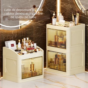 Cutie pliabilă de depozitare pentru cosmetică (PP plastic; 18 L capacitate; protecție împotriva prafului; cu compartimente; în stil japonez)