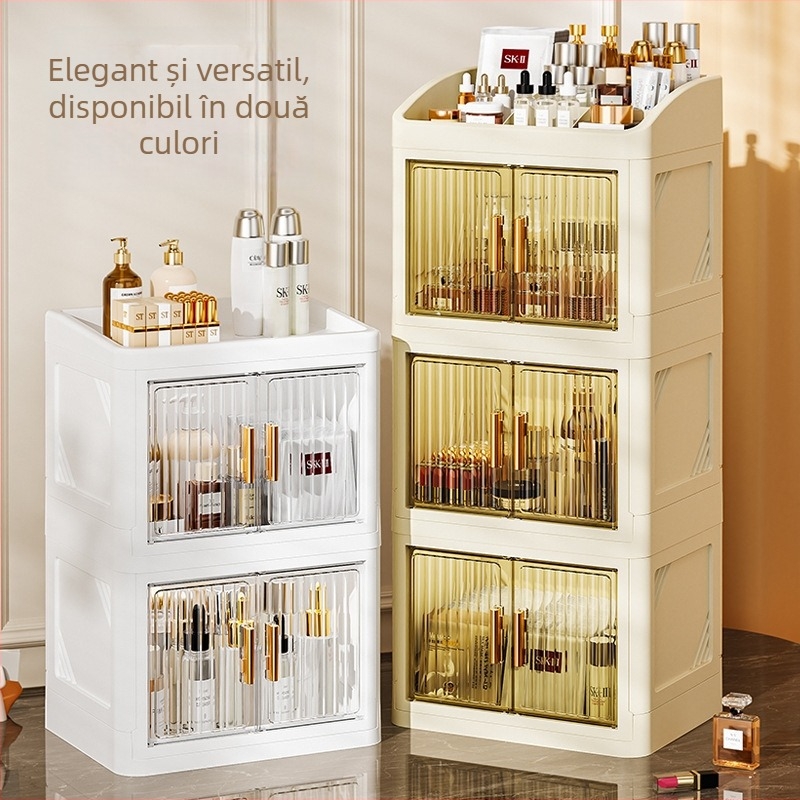 Cutie pliabilă de depozitare pentru cosmetică (PP plastic; 18 L capacitate; protecție împotriva prafului; cu compartimente; în stil japonez)