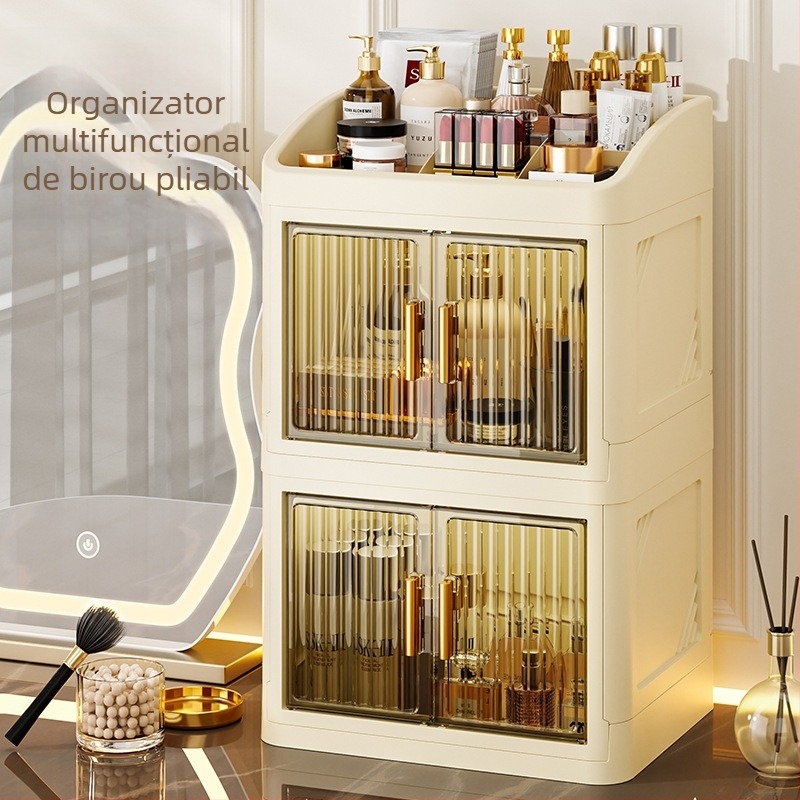 Cutie pliabilă de depozitare pentru cosmetică (PP plastic; 18 L capacitate; protecție împotriva prafului; cu compartimente; în stil japonez)