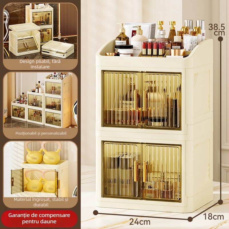 Cutie pliabilă de depozitare pentru cosmetică (PP plastic; 18 L capacitate; protecție împotriva prafului; cu compartimente; în stil japonez)