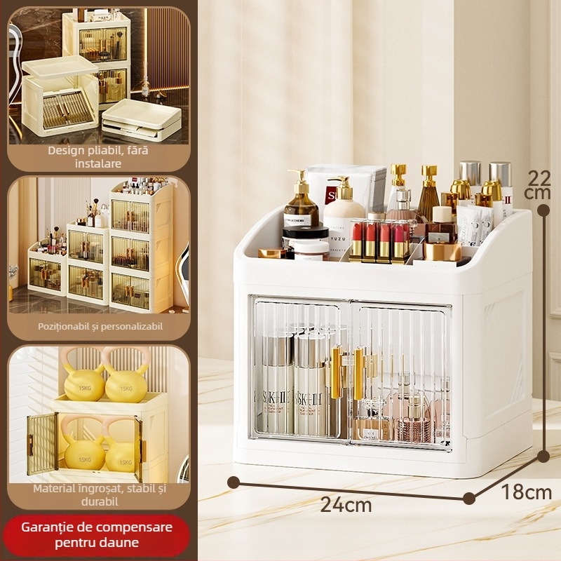 Cutie pliabilă de depozitare pentru cosmetică (PP plastic; 18 L capacitate; protecție împotriva prafului; cu compartimente; în stil japonez)