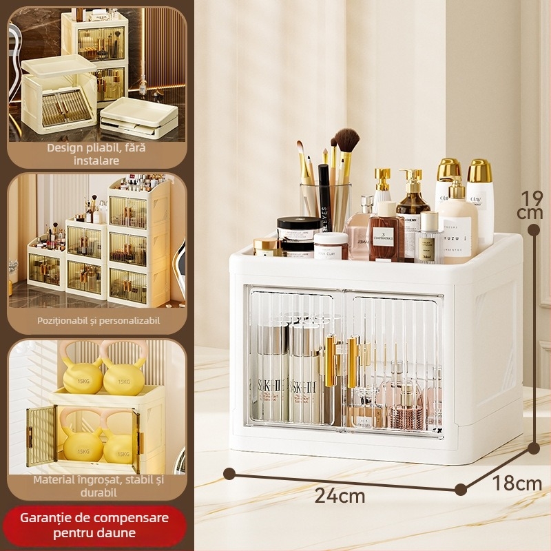 Cutie pliabilă de depozitare pentru cosmetică (PP plastic; 18 L capacitate; protecție împotriva prafului; cu compartimente; în stil japonez)