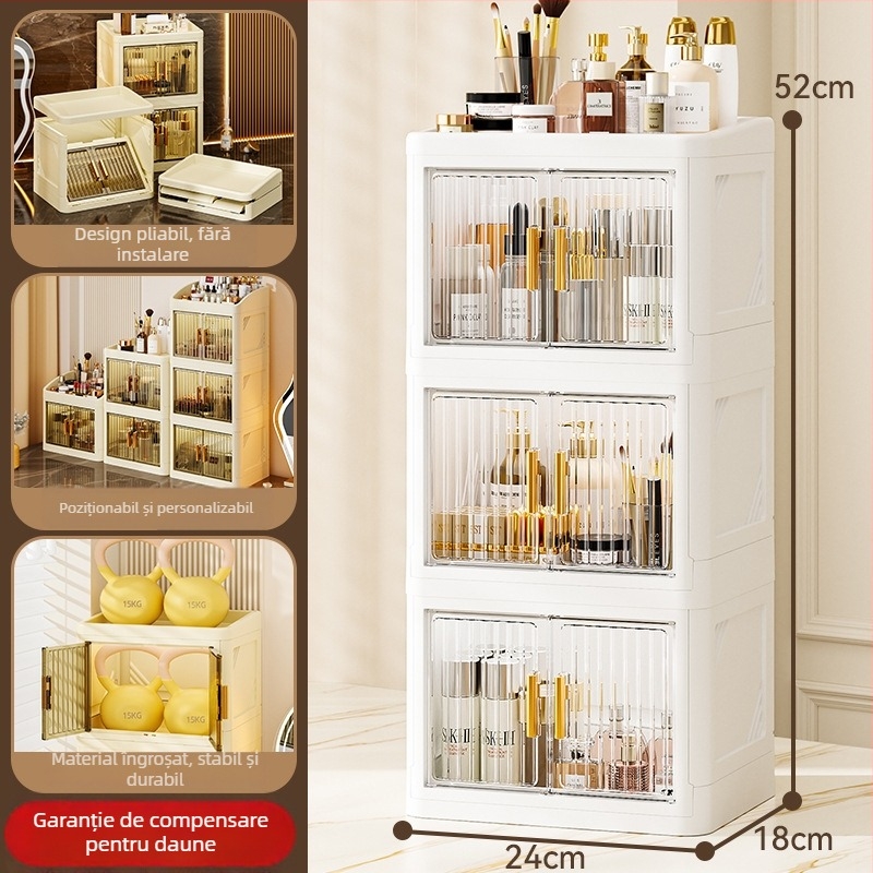 Cutie pliabilă de depozitare pentru cosmetică (PP plastic; 18 L capacitate; protecție împotriva prafului; cu compartimente; în stil japonez)