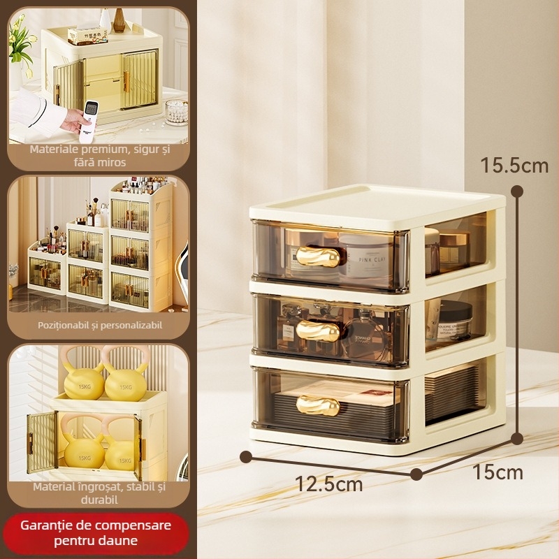 Cutie pliabilă de depozitare pentru cosmetică (PP plastic; 18 L capacitate; protecție împotriva prafului; cu compartimente; în stil japonez)