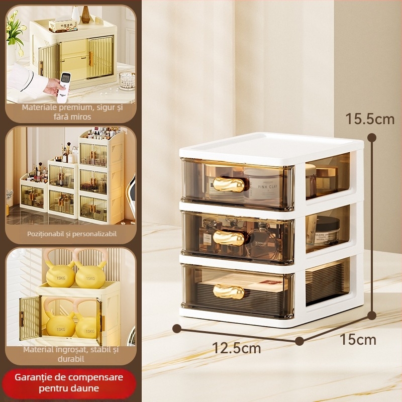 Cutie pliabilă de depozitare pentru cosmetică (PP plastic; 18 L capacitate; protecție împotriva prafului; cu compartimente; în stil japonez)