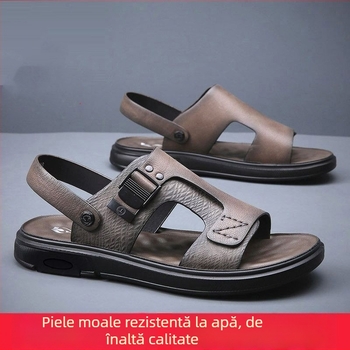 Sandale bărbați cu deget deschis, piele Ultrafilm, talpă poliuretan, respirabile, închidere cu cataramă