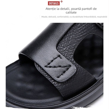 Sandale bărbați cu deget deschis, piele Ultrafilm, talpă poliuretan, respirabile, închidere cu cataramă