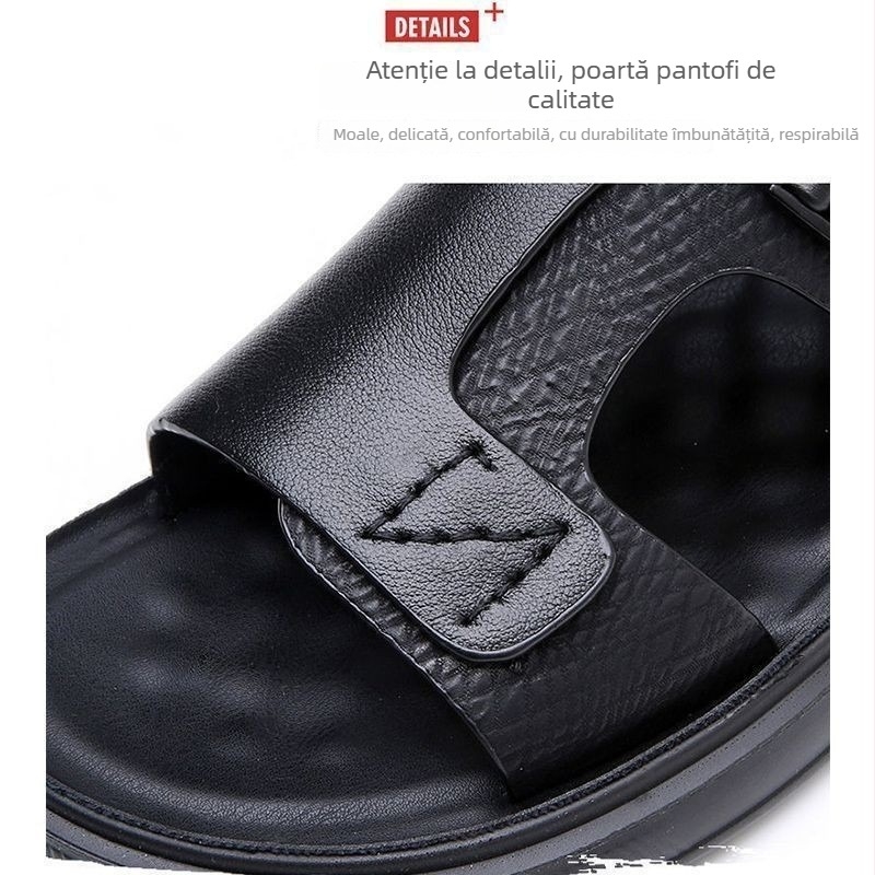 Sandale bărbați cu deget deschis, piele Ultrafilm, talpă poliuretan, respirabile, închidere cu cataramă