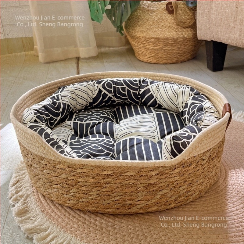 Cuib pentru pisici din ratan împletit - universal pentru toate sezoanele, respirabil și cald