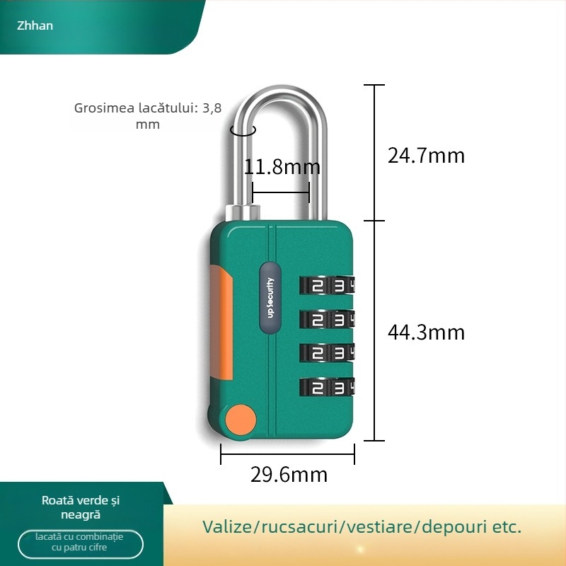 Lacăt mecanic cu cod, în formă de U, din aliaj de zinc + oțel inoxidabil; model z-mimagausuo-7.1; grosime braț 3,8 mm; distanță între brațe 11,8 mm; potrivit pentru valize, rucsaci, dulapuri și coșuri de bicicletă