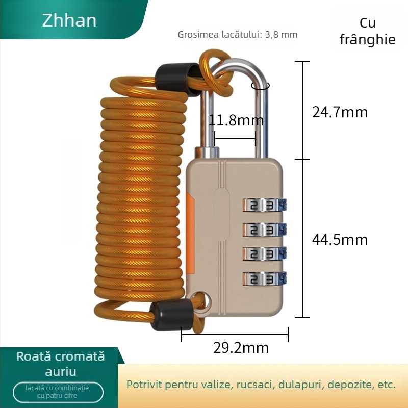 Lacăt mecanic cu cod, în formă de U, din aliaj de zinc + oțel inoxidabil; model z-mimagausuo-7.1; grosime braț 3,8 mm; distanță între brațe 11,8 mm; potrivit pentru valize, rucsaci, dulapuri și coșuri de bicicletă