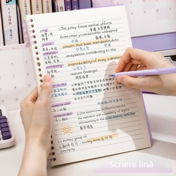 Caiet cu foi detașabile, legare tip dosar, hârtie cu dublă acoperire 80 gsm, 50–100 pagini, copertă PP