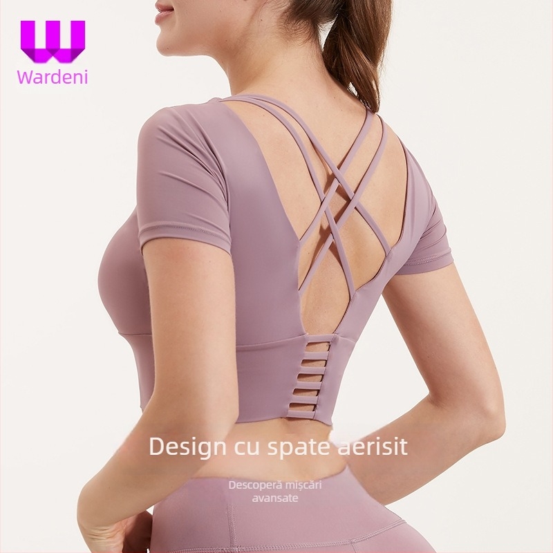 Top fitness în stil vestă, cupe modelate, fără bretele, material nailon 91%, design dintr-o bucată