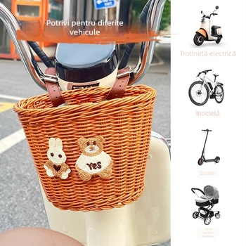 Coș frontal pentru bicicletă/motocicletă – Coș împletit din rătan sintetic pentru depozitare