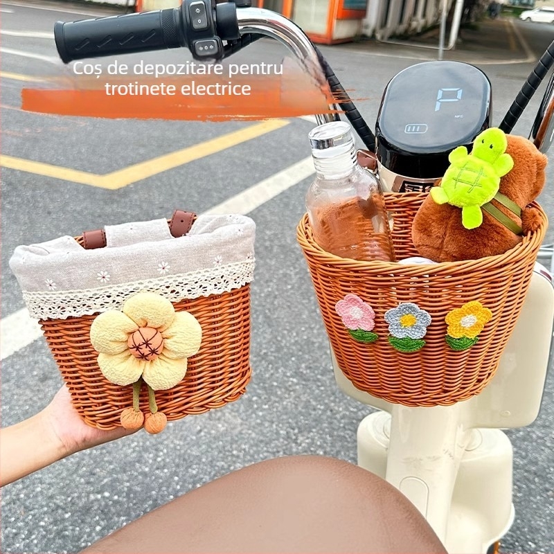 Coș frontal pentru bicicletă/motocicletă – Coș împletit din rătan sintetic pentru depozitare