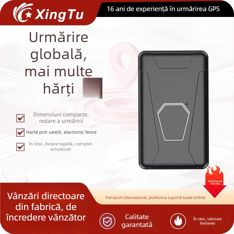 Localizator GPS pentru autovehicul cu Beidou, model PG10, precizie 1–20 m, memorie în cloud, baterie 96 h, moduri de alarmă: vibrare, SOS, mobil, gardă perimetrală, viteză mare, rezistent la apă