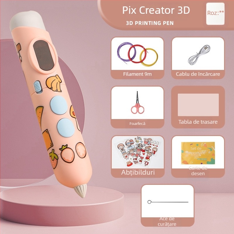 Stilou 3D încărcabil, cu temperatură scăzută, pentru copii — instrument creativ de desenare 3D, cu durată mare de funcționare