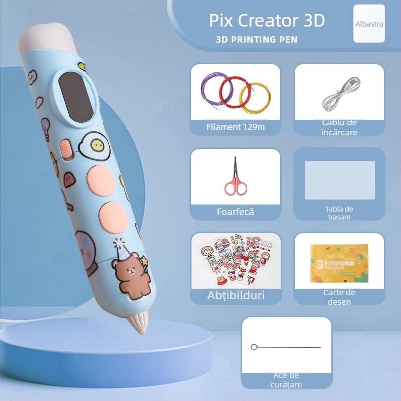 Stilou 3D încărcabil, cu temperatură scăzută, pentru copii — instrument creativ de desenare 3D, cu durată mare de funcționare