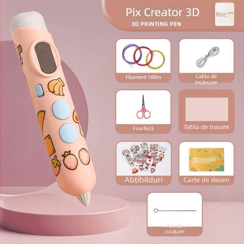 Stilou 3D încărcabil, cu temperatură scăzută, pentru copii — instrument creativ de desenare 3D, cu durată mare de funcționare