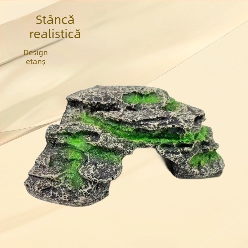Decor acvariu pentru țestoasă: platformă de cățărare și plajă la soare, grotă și zonă înclinată de odihnă — Cod Y025 terrace; greutate 310; Crafts; decor de piatră