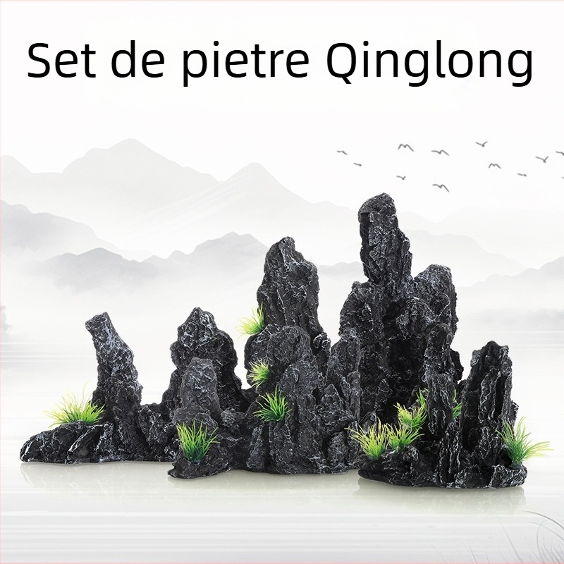 Decorațiune pentru acvariu – peisaj rockery, set de 6 piese, din rășină, aproximativ 1,5 kg, marcă Fish house