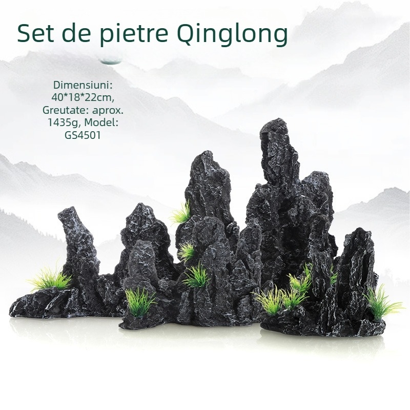 Decorațiune pentru acvariu – peisaj rockery, set de 6 piese, din rășină, aproximativ 1,5 kg, marcă Fish house