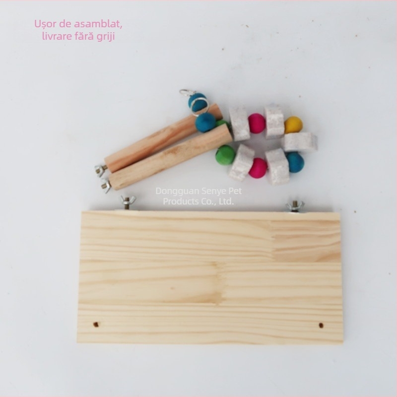 Set din lemn cu platformă de sărit și piatră de mestecat pentru hamsteri, chinchilla și veverițe