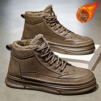 Cizme Martin de iarnă pentru bărbați, impermeabile, anti-derapare, înalte, cu șiret în față, piele sintetică la exterior, izolație îmbunătățită