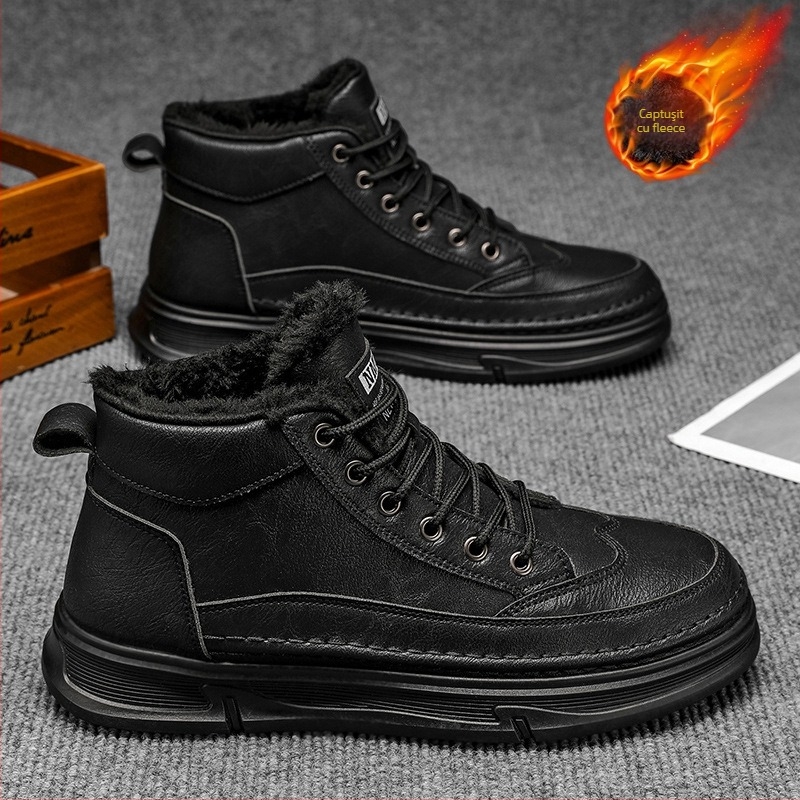 Cizme Martin de iarnă pentru bărbați, impermeabile, anti-derapare, înalte, cu șiret în față, piele sintetică la exterior, izolație îmbunătățită