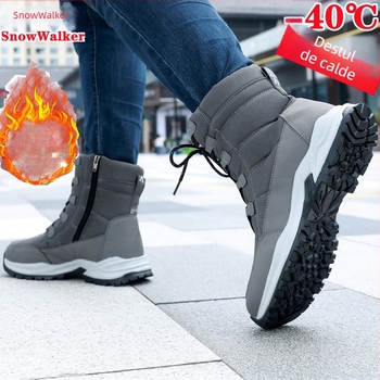 Cizme de zăpadă pentru bărbați - Îmbunătățite, anti-derapare, încălzite pentru iarnă (Material exterior: bumbac; Talpă: compozit; Grosime: Îngroșată; Talpă antiaderentă; Menține cald)