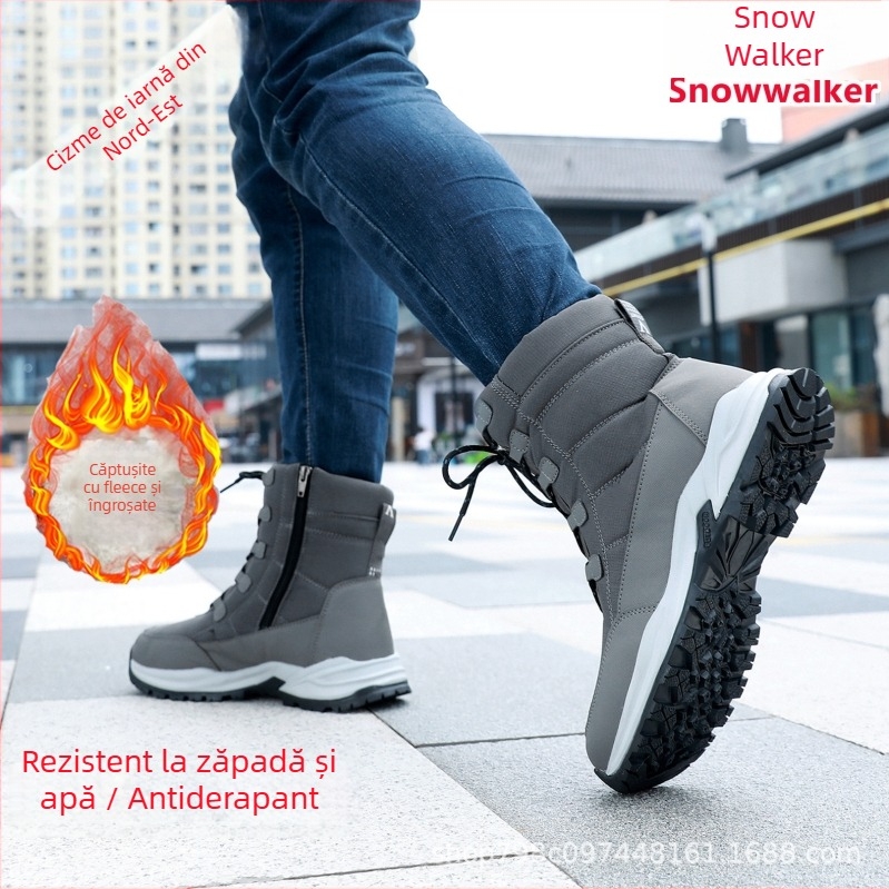 Cizme de zăpadă pentru bărbați - Îmbunătățite, anti-derapare, încălzite pentru iarnă (Material exterior: bumbac; Talpă: compozit; Grosime: Îngroșată; Talpă antiaderentă; Menține cald)