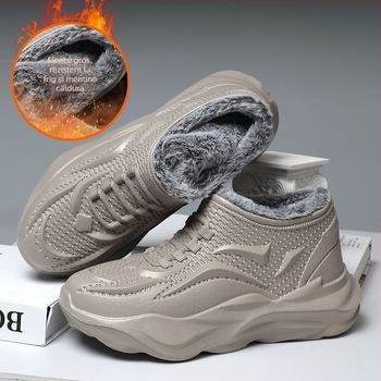 Ghete de zăpadă impermeabile pentru bărbați, căptuite cu fleece, talpă EVA anti-derapare, vulcanizată din cauciuc