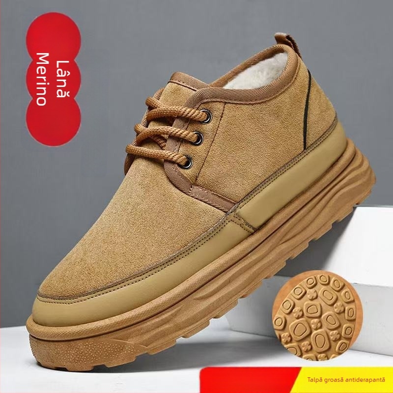 Papuci de iarnă pentru bărbați, cu căptușeală din velur gros și talpă groasă, anti-derapare, călduroși și respirabili, partea superioară din bumbac