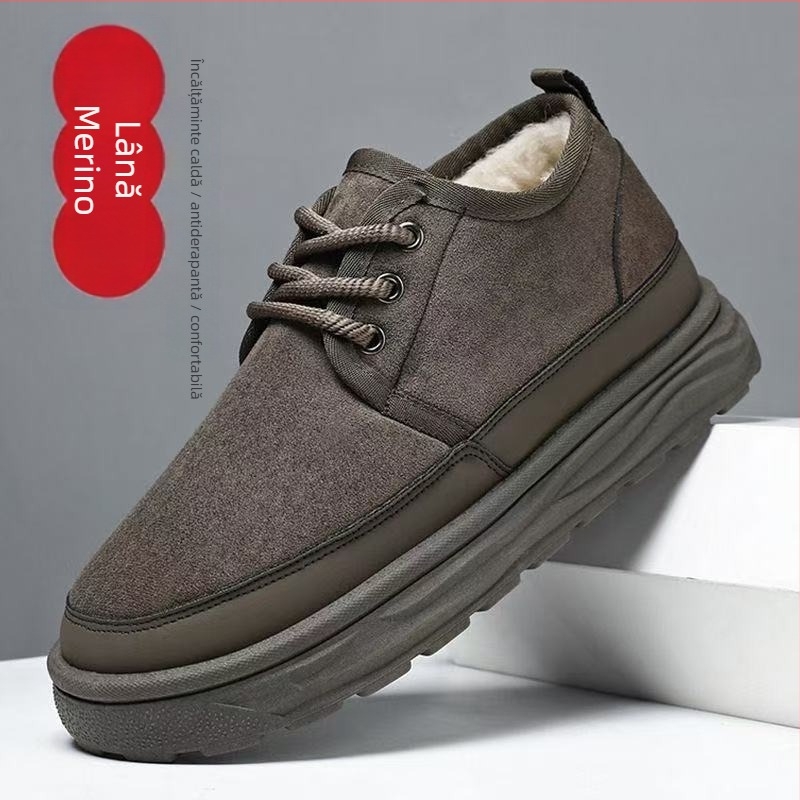 Papuci de iarnă pentru bărbați, cu căptușeală din velur gros și talpă groasă, anti-derapare, călduroși și respirabili, partea superioară din bumbac
