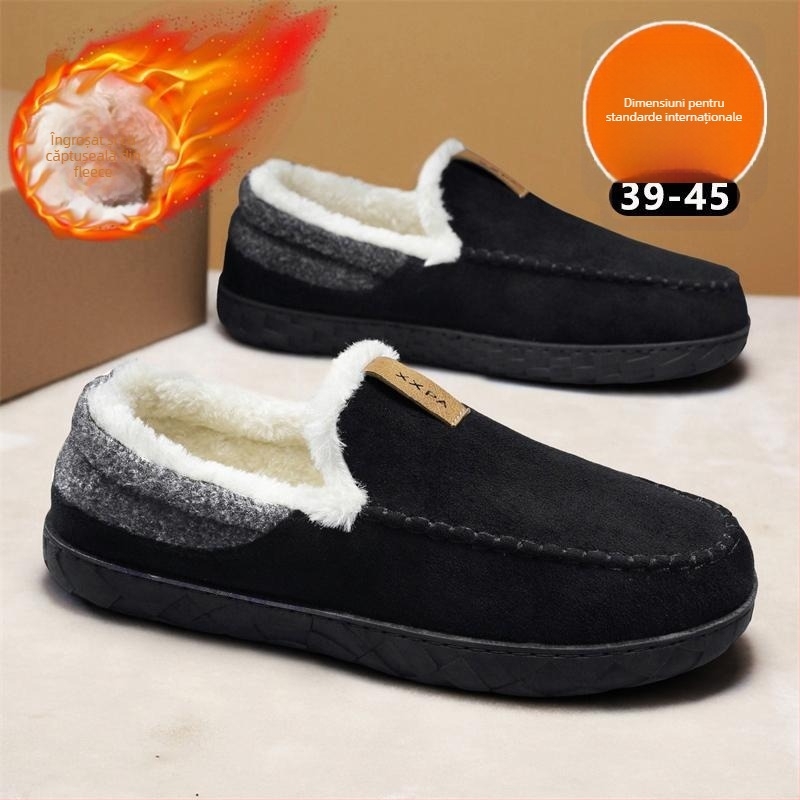 Ghete de iarnă pentru bărbați, slip-on, cu căptușeală caldă din blană artificială (Material exterior: textil; Talpă: cauciuc antiderapant; Construcție: vulcanizată; Sezon: iarnă)