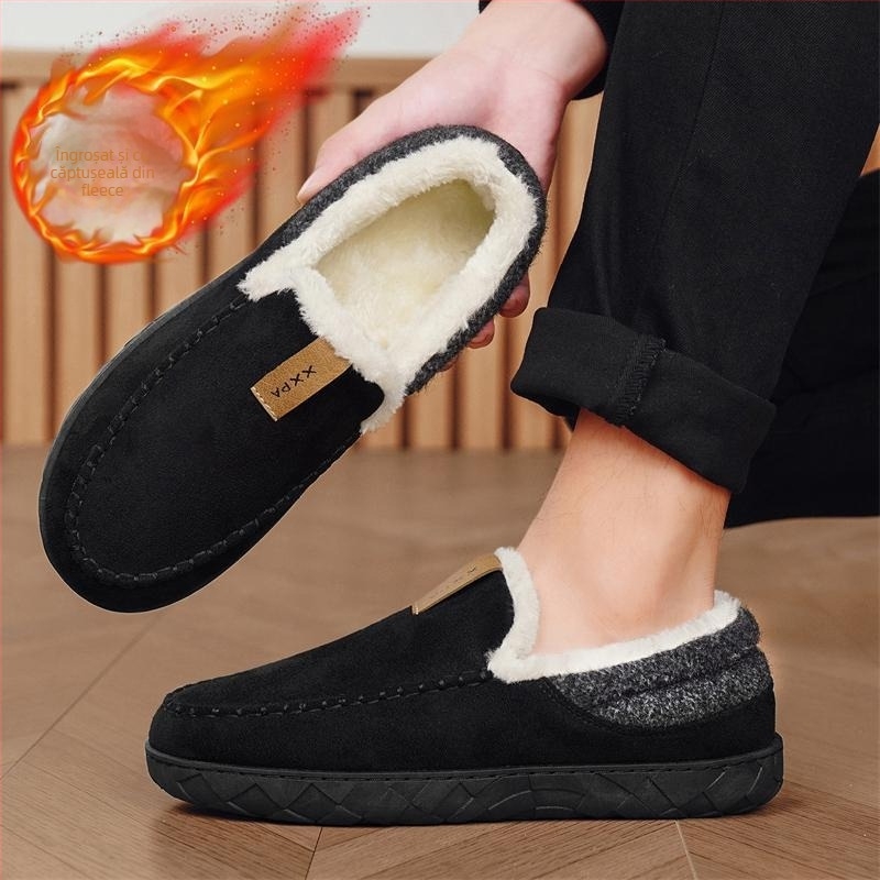 Ghete de iarnă pentru bărbați, slip-on, cu căptușeală caldă din blană artificială (Material exterior: textil; Talpă: cauciuc antiderapant; Construcție: vulcanizată; Sezon: iarnă)
