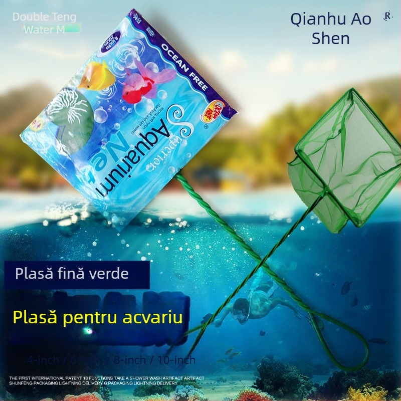 Plasă de mână pentru acvariu, pătrată, pentru pești, potrivită pentru peștișorul auriu și pești ornamentali, greutate 0,3 kg