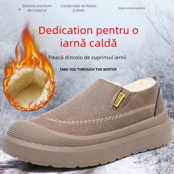 Papuci bărbați de iarnă, căptușiți cu fleece și talpă groasă, ușor de încălțat, talpă antiderapantă, vârf rotund