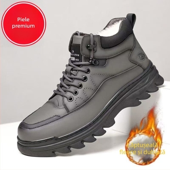 Ghete de iarnă pentru bărbați, căptușite cu fleece, PU partea superioară, talpă turnată prin injecție, antiderapante, toc mic