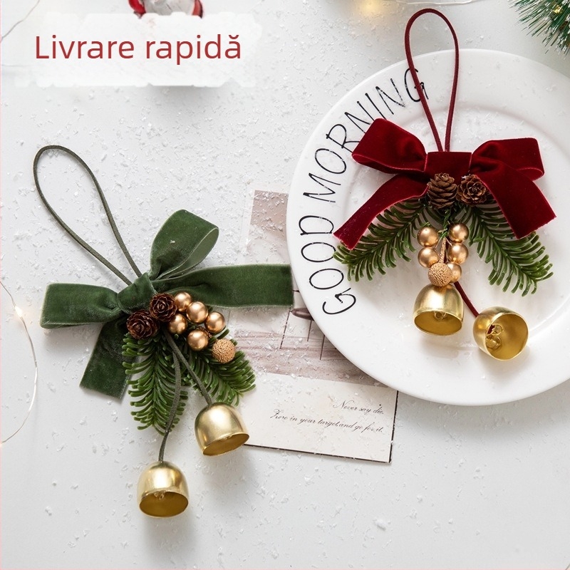 Pandantiv con de pin pentru Crăciun, ornament cu clopot pentru brad