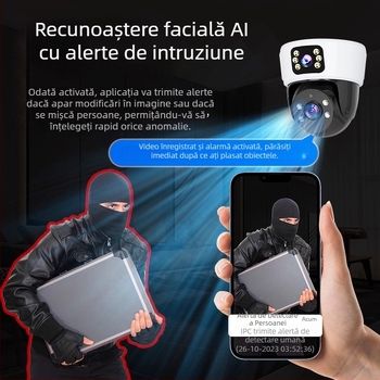 Cameră sferică de supraveghere pentru interior, AI pentru casă inteligentă, vedere panoramică de 360°, alimentare 220V, compensare automată a iluminării, funcție de alarmă