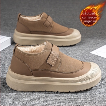 Cizme bărbați de iarnă pentru zăpadă, cu căptușeală groasă, PU partea superioară, talpă din plastic, antiderapante, vârf rotund