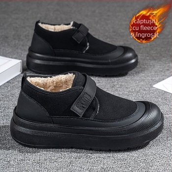 Cizme bărbați de iarnă pentru zăpadă, cu căptușeală groasă, PU partea superioară, talpă din plastic, antiderapante, vârf rotund