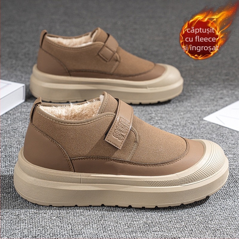 Cizme bărbați de iarnă pentru zăpadă, cu căptușeală groasă, PU partea superioară, talpă din plastic, antiderapante, vârf rotund