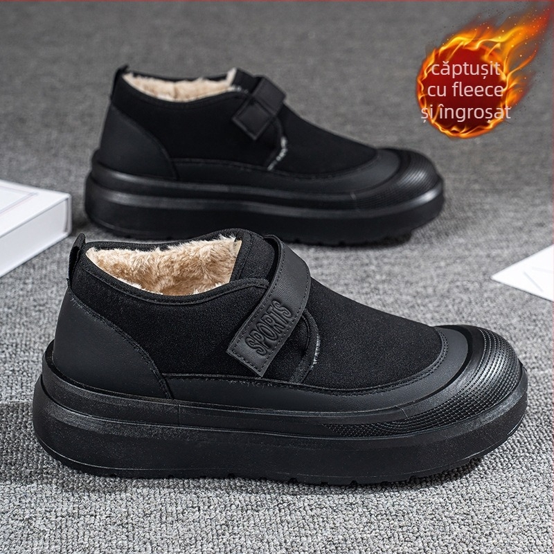 Cizme bărbați de iarnă pentru zăpadă, cu căptușeală groasă, PU partea superioară, talpă din plastic, antiderapante, vârf rotund